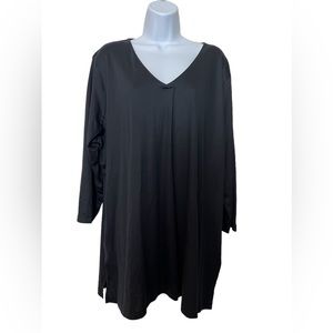 Lands' End V Neck Tunic 3/4 Sleeve Black 532089 Cotton/Modal NWT